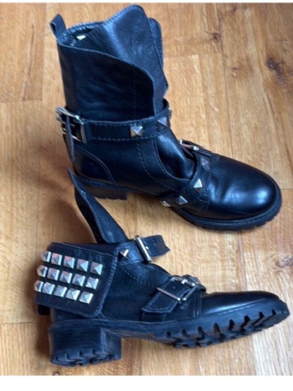 SCHUTZ Black Leather Studded Boots